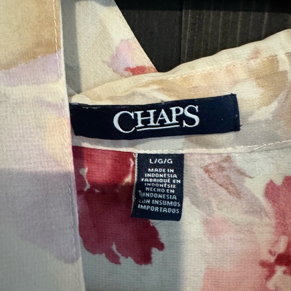 Chaps Women's Button Down Shirt - Pink and Cream Floral - Picture 3 of 3
